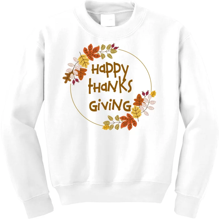 Happy Thanksgiving Fall Leaves Holiday Gift Kids Sweatshirt