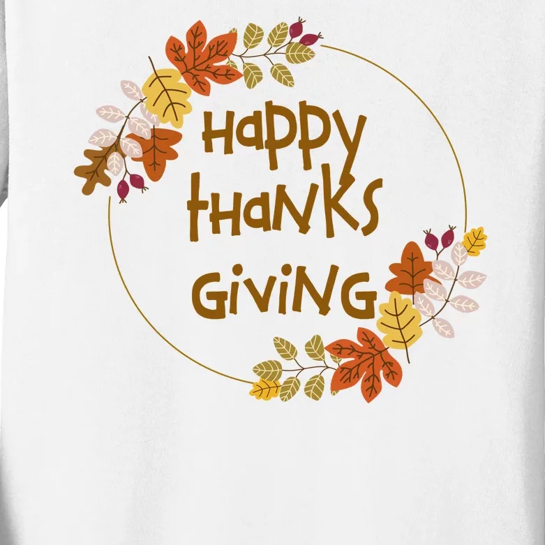 Happy Thanksgiving Fall Leaves Holiday Gift Kids Long Sleeve Shirt