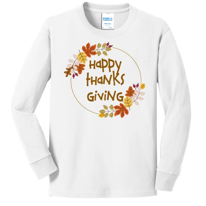 Happy Thanksgiving Fall Leaves Holiday Gift Kids Long Sleeve Shirt