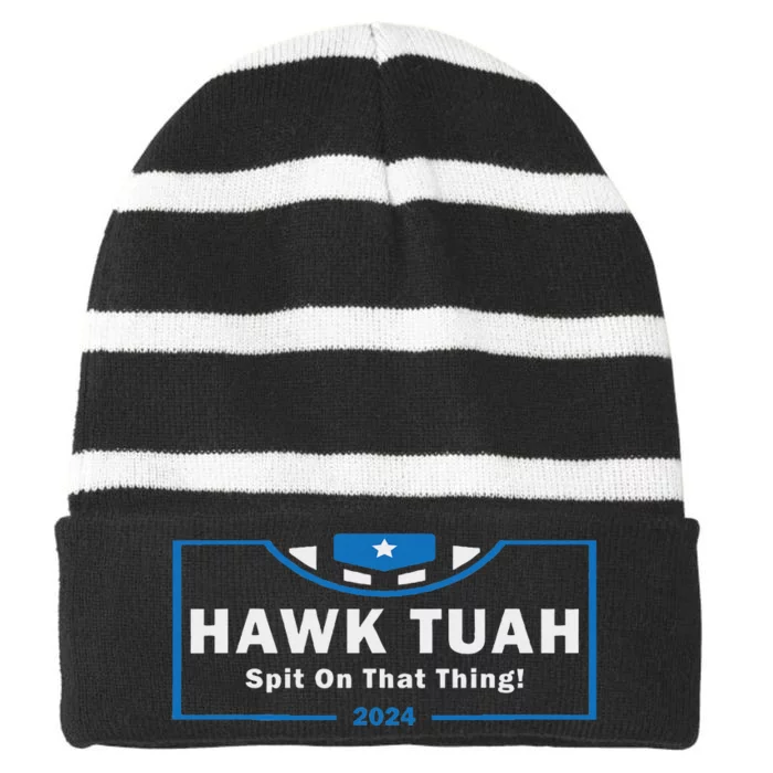 Hawk Tuah Funny Women Viral Humor Striped Beanie with Solid Band