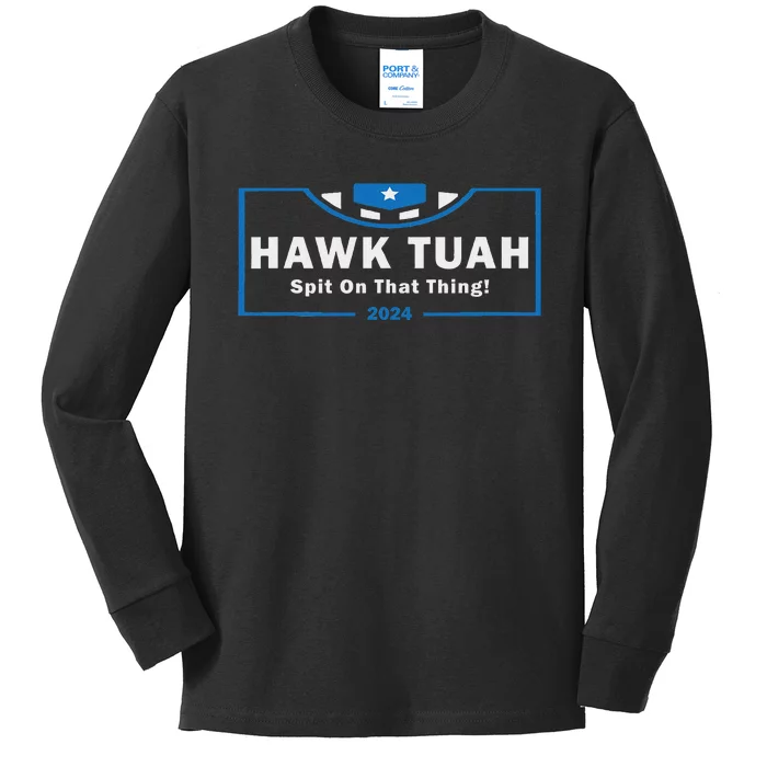 Hawk Tuah Funny Women Viral Humor Kids Long Sleeve Shirt