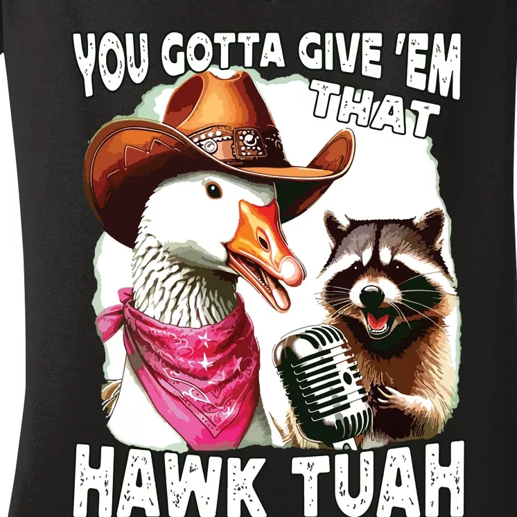 Hawk Tuah Funny Viral Humor Meme Video Girl 24 Goose Tuah Women's V-Neck T-Shirt