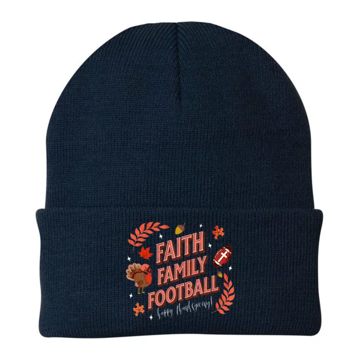 Happy Thanksgiving Football Turkey & Touchdowns Faith Family Gift Knit Cap Winter Beanie