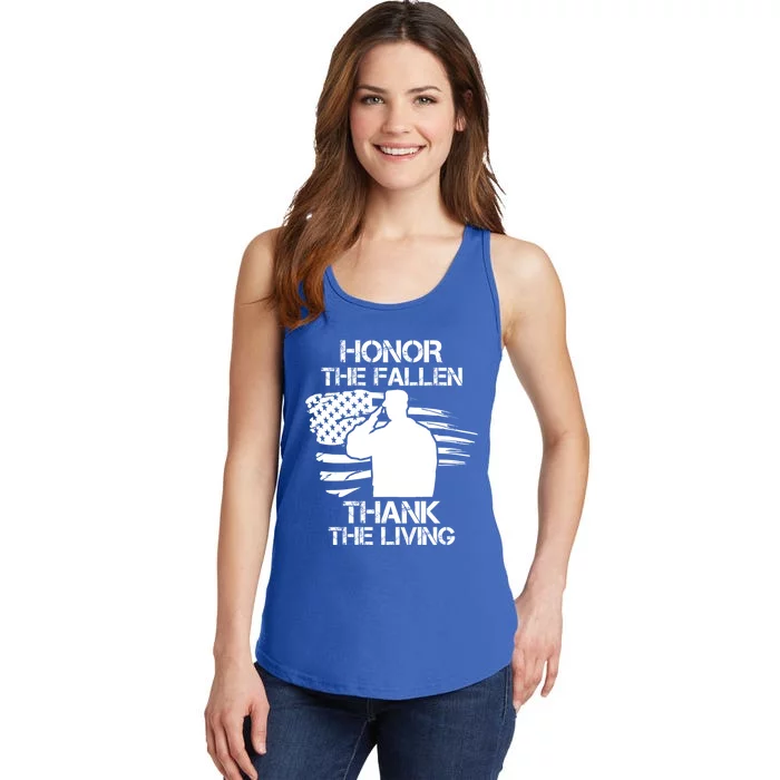 Honor The Fallen Thank The Living Saluting Soldier American Gift Ladies Essential Tank