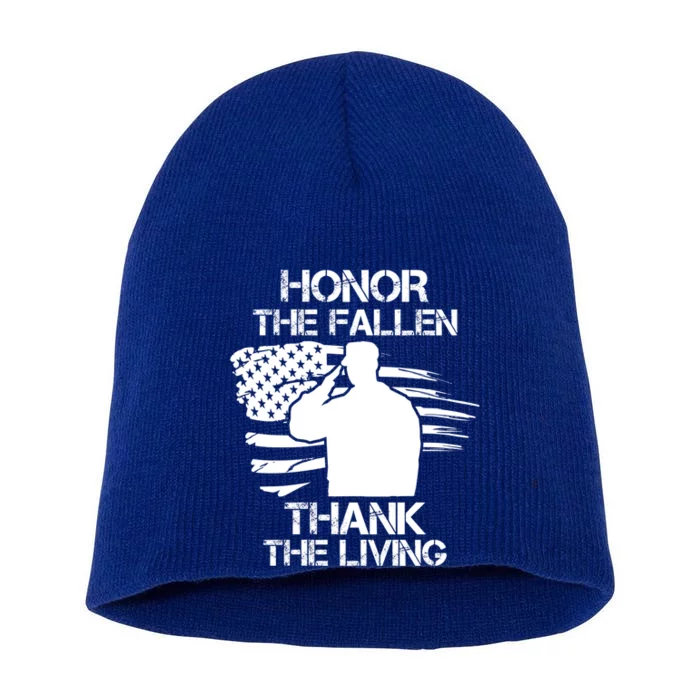 Honor The Fallen Thank The Living Saluting Soldier American Gift Short Acrylic Beanie