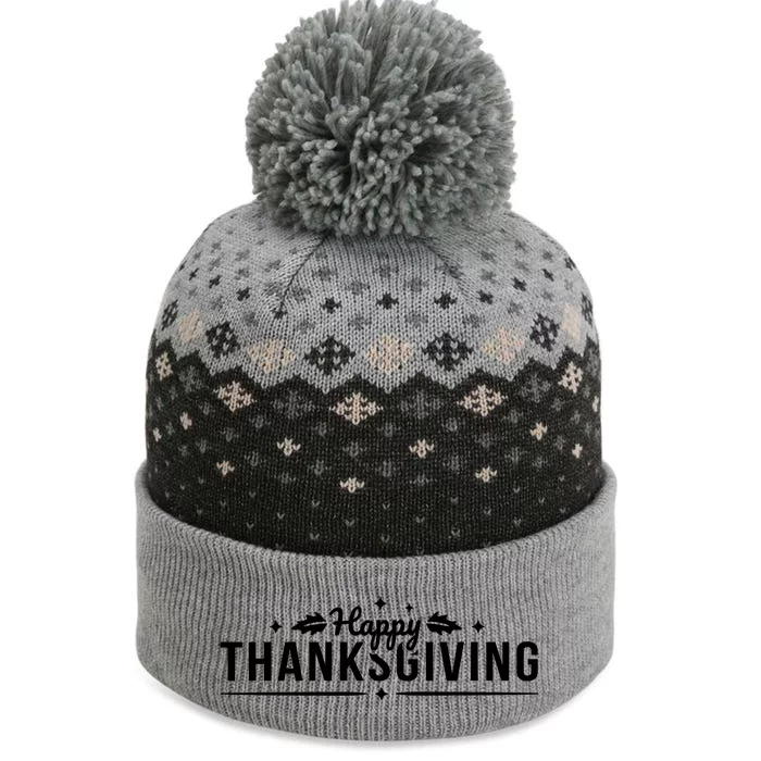 Happy Thanksgiving Festive Holiday Fall The Baniff Cuffed Pom Beanie