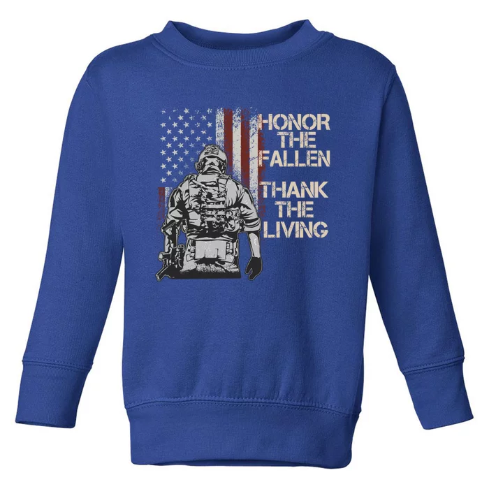 Honor The Fallen Thank The Living American Flag Vintage Funny Gift Toddler Sweatshirt