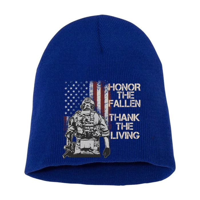 Honor The Fallen Thank The Living American Flag Vintage Funny Gift Short Acrylic Beanie