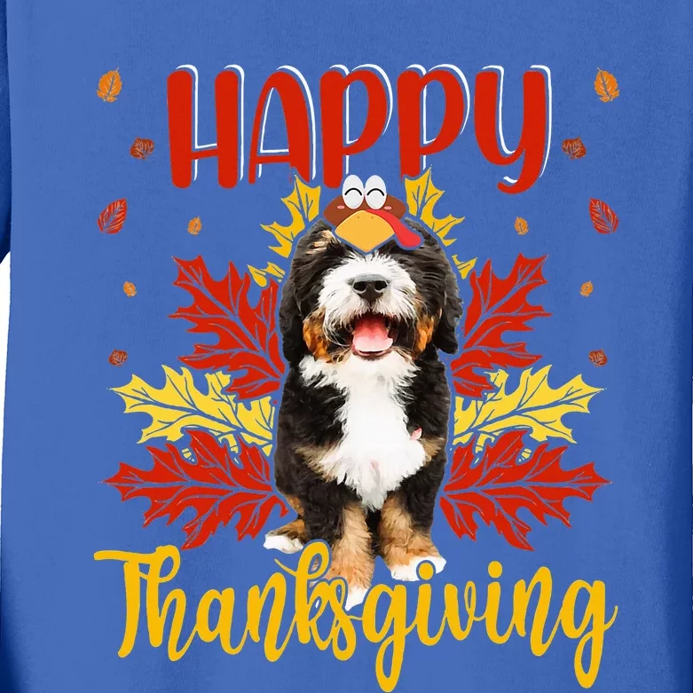 Happy Thanksgiving Funny Turkey B.Ernedoodle Lover Kids Long Sleeve Shirt