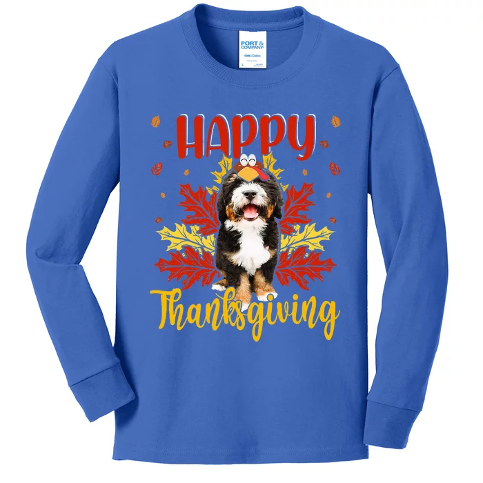 Happy Thanksgiving Funny Turkey B.Ernedoodle Lover Kids Long Sleeve Shirt