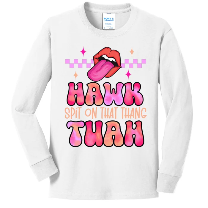 Hawk Tuah Funny Viral Humor Meme Video Kids Long Sleeve Shirt