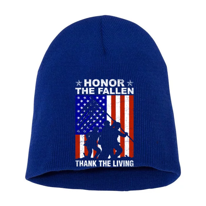 Honor The Fallen Thank The Living Memorial Day Veteran Funny Gift Meaningful Gif Short Acrylic Beanie