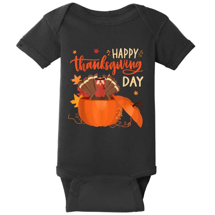 Happy Thanksgiving Funny Turkey Pumpkin Autumn Fall Season Baby Bodysuit