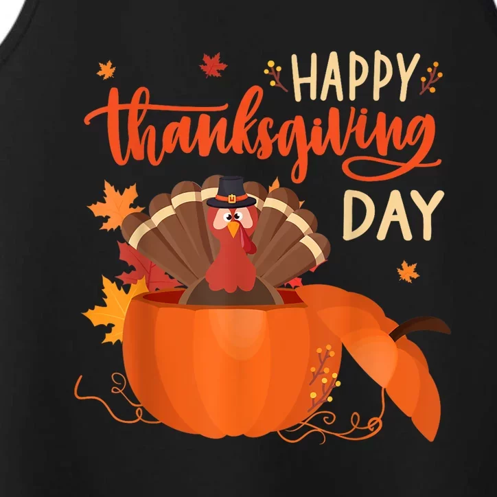 Happy Thanksgiving Funny Turkey Pumpkin Autumn Fall Season Performance Tank