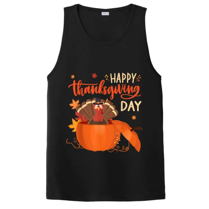 Happy Thanksgiving Funny Turkey Pumpkin Autumn Fall Season Performance Tank