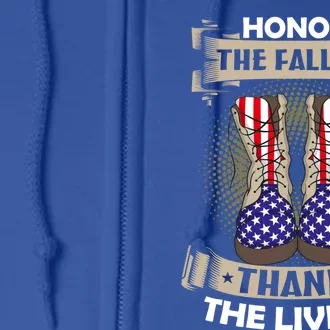 Honor The Fallen Thank The Living Memorial Day Veterans Meaningful Gift Full Zip Hoodie