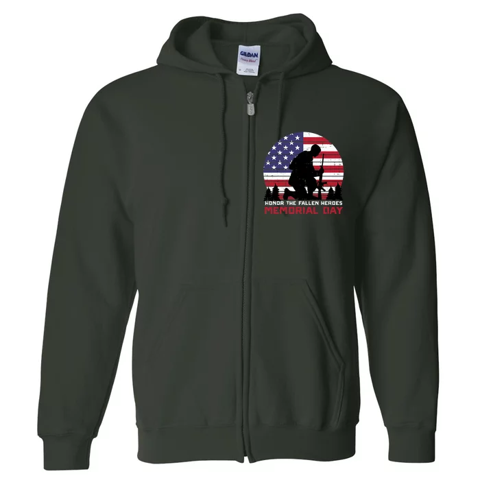 Honor The Fallen Heroes Memorial Day US Flag Full Zip Hoodie