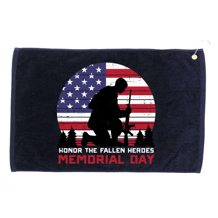 Honor The Fallen Heroes Memorial Day US Flag Grommeted Golf Towel