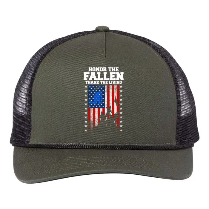 Honor The Fallen Thank The Living Memorial Day Cool Gift Retro Rope Trucker Hat Cap