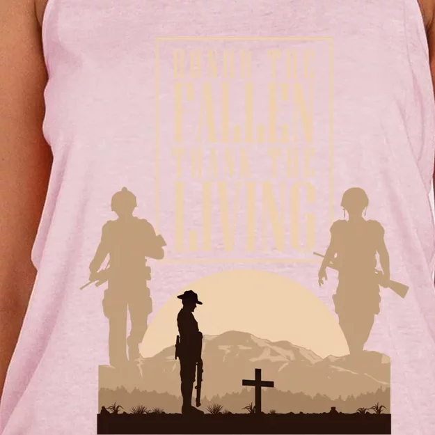 Honor The Fallen Thank The Living Military Pride Gift Women's Knotted Racerback Tank