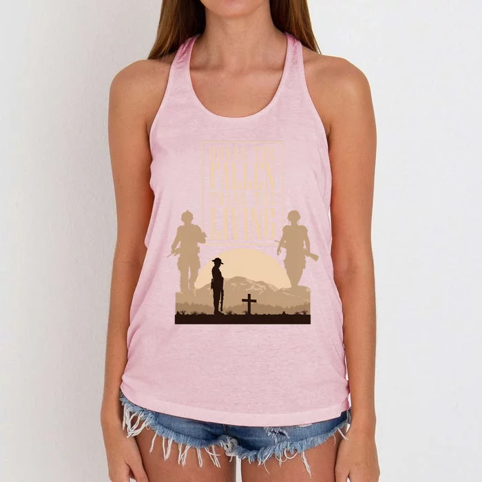 Honor The Fallen Thank The Living Military Pride Gift Women's Knotted Racerback Tank