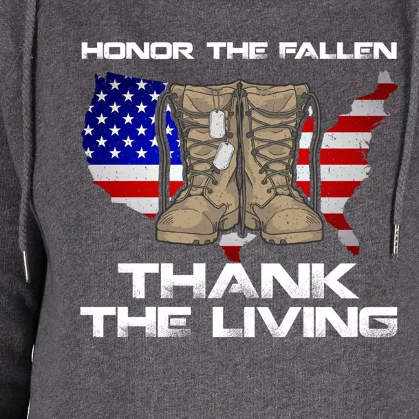 Honor The Fallen Thank The Living Military Veteran Meaningful Gift Womens Funnel Neck Pullover Hood