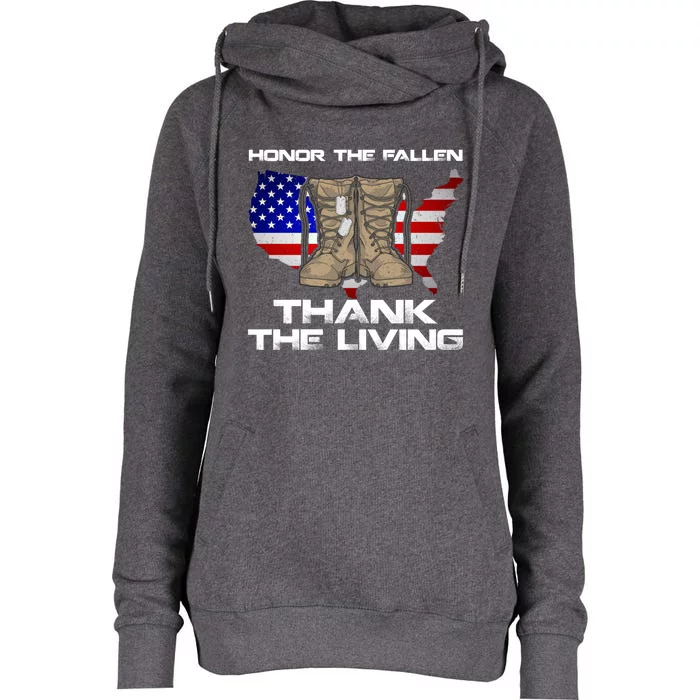 Honor The Fallen Thank The Living Military Veteran Meaningful Gift Womens Funnel Neck Pullover Hood