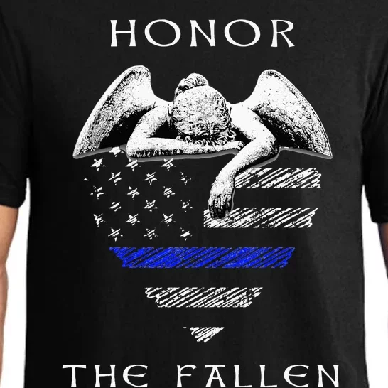 Honor The Fallen Police Thin Blue Line Heart Flag Pajama Set