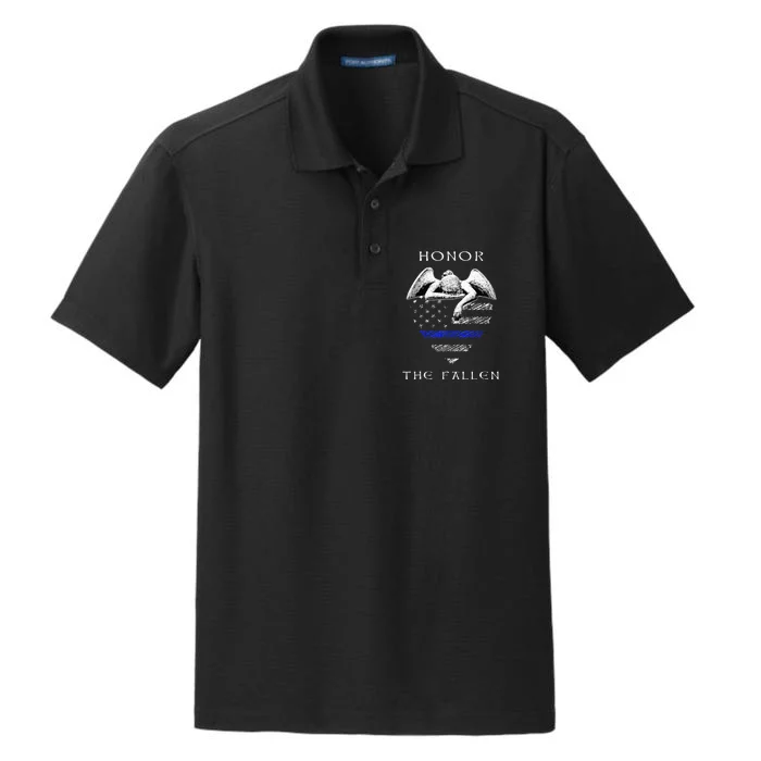 Honor The Fallen Police Thin Blue Line Heart Flag Dry Zone Grid Performance Polo