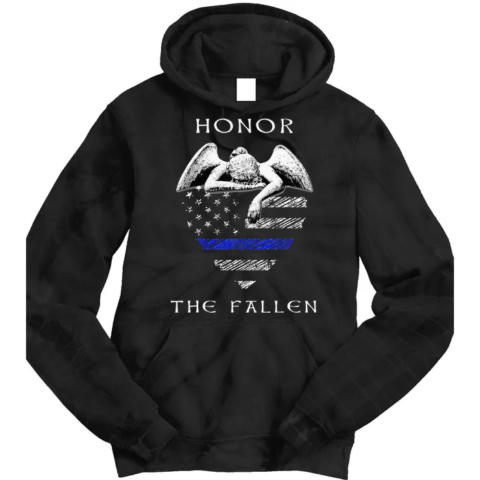 Honor The Fallen Police Thin Blue Line Heart Flag Tie Dye Hoodie