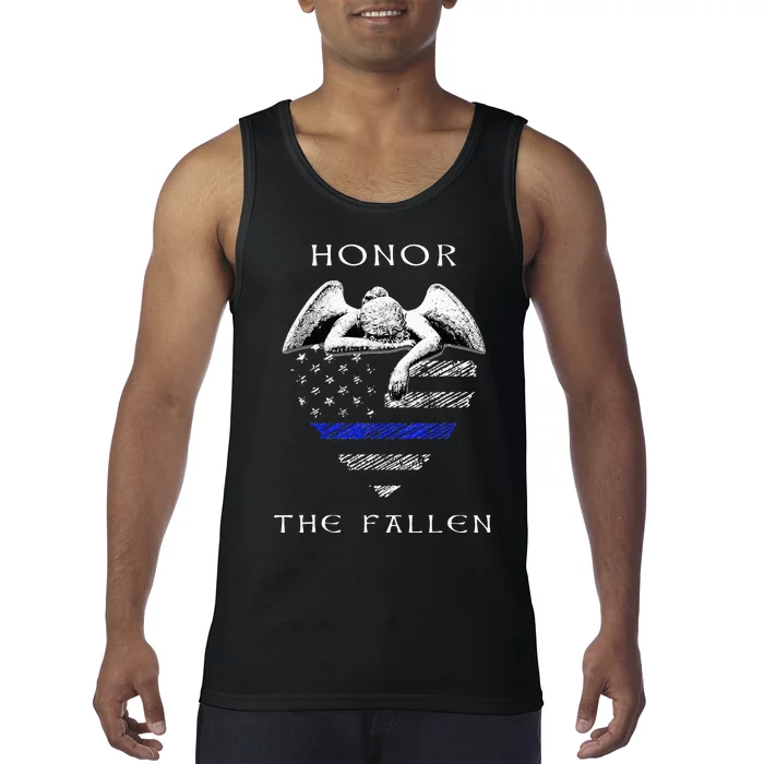 Honor The Fallen Police Thin Blue Line Heart Flag Tank Top