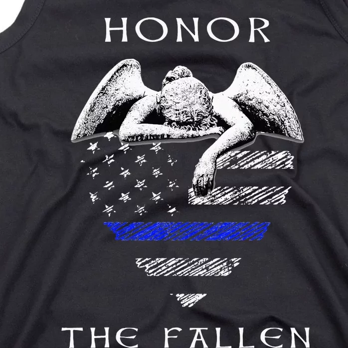 Honor The Fallen Police Thin Blue Line Heart Flag Tank Top