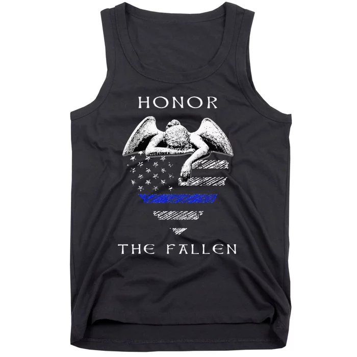 Honor The Fallen Police Thin Blue Line Heart Flag Tank Top