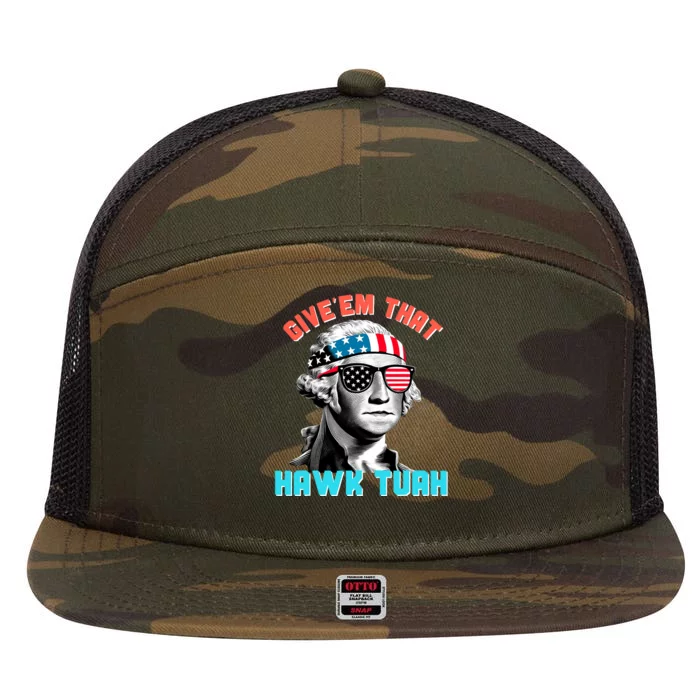 Hawk Tuah Funny 2024 4th Of July Meme 7 Panel Mesh Trucker Snapback Hat