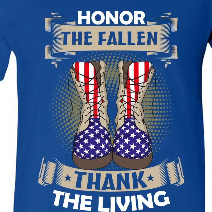 Honor The Fallen Thank The Living Memorial Day Veterans Gift V-Neck T-Shirt