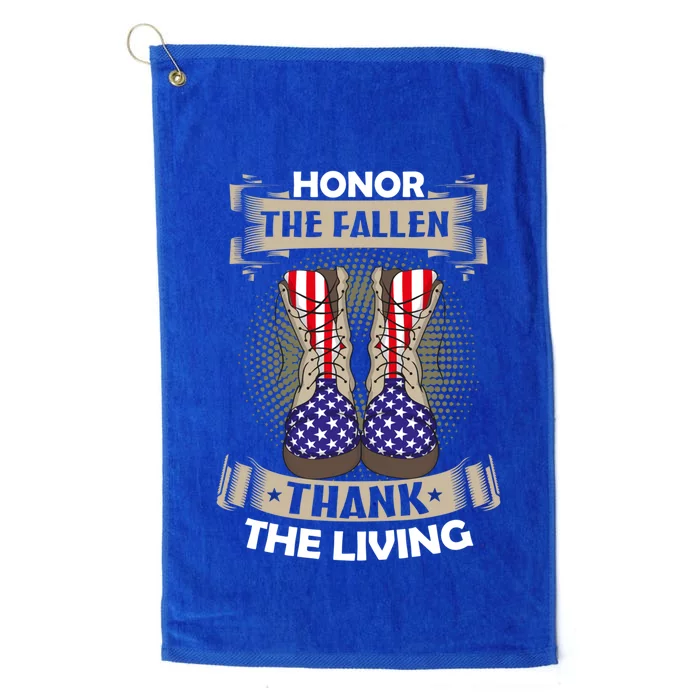 Honor The Fallen Thank The Living Memorial Day Veterans Gift Platinum Collection Golf Towel