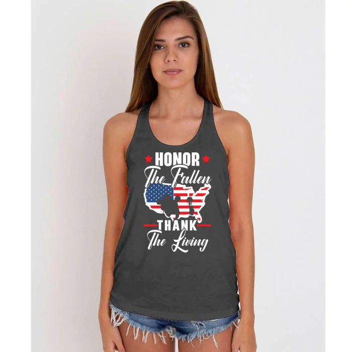 Honor The Fallen Thank The Living Usa American Memorial Day Gift Women's Knotted Racerback Tank