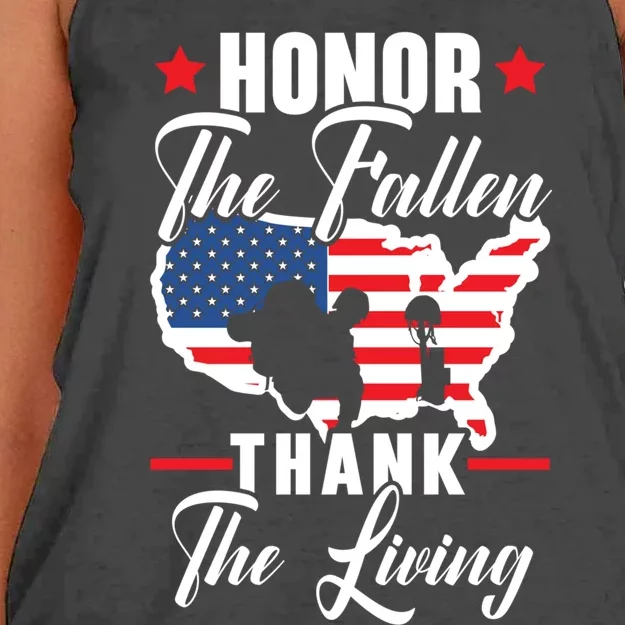 Honor The Fallen Thank The Living Usa American Memorial Day Gift Women's Knotted Racerback Tank