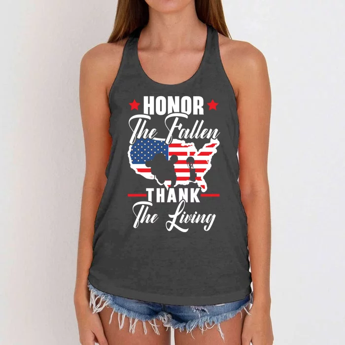 Honor The Fallen Thank The Living Usa American Memorial Day Gift Women's Knotted Racerback Tank