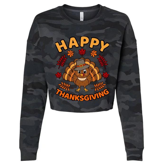 Happy Thanksgiving Funny Turkey Family Graphic Cropped Pullover Crew