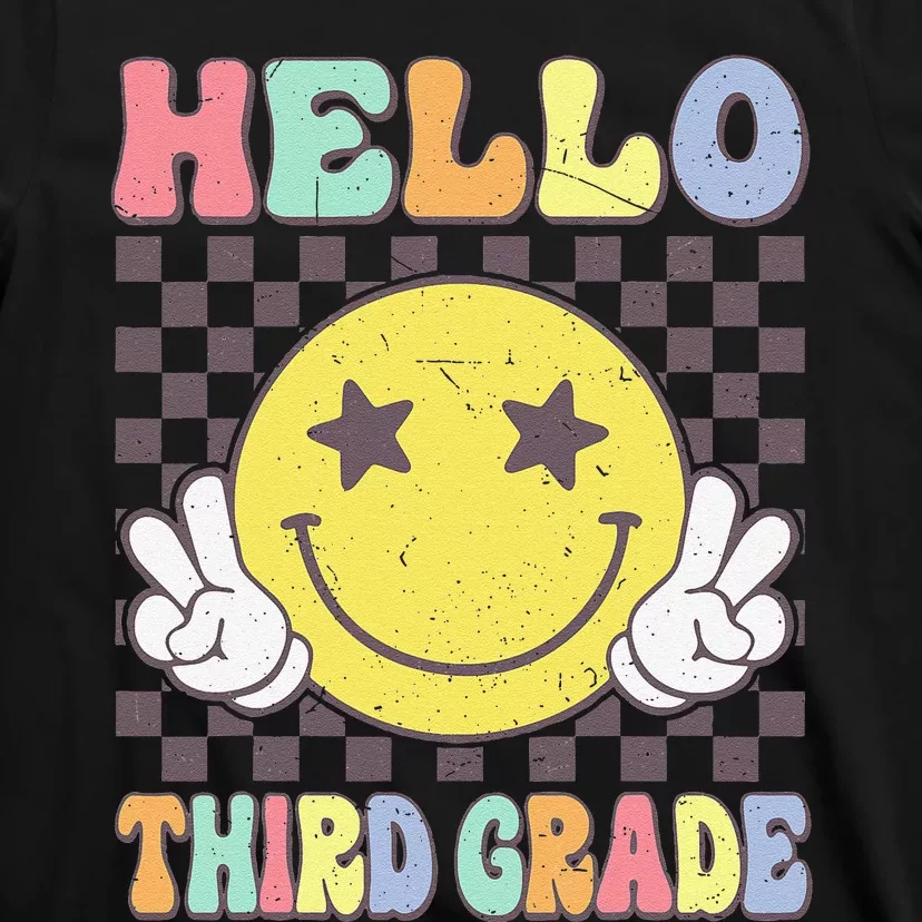 Hello Third Grade Hippie Smile Face 3rd Grade Back To School Gift T-Shirt