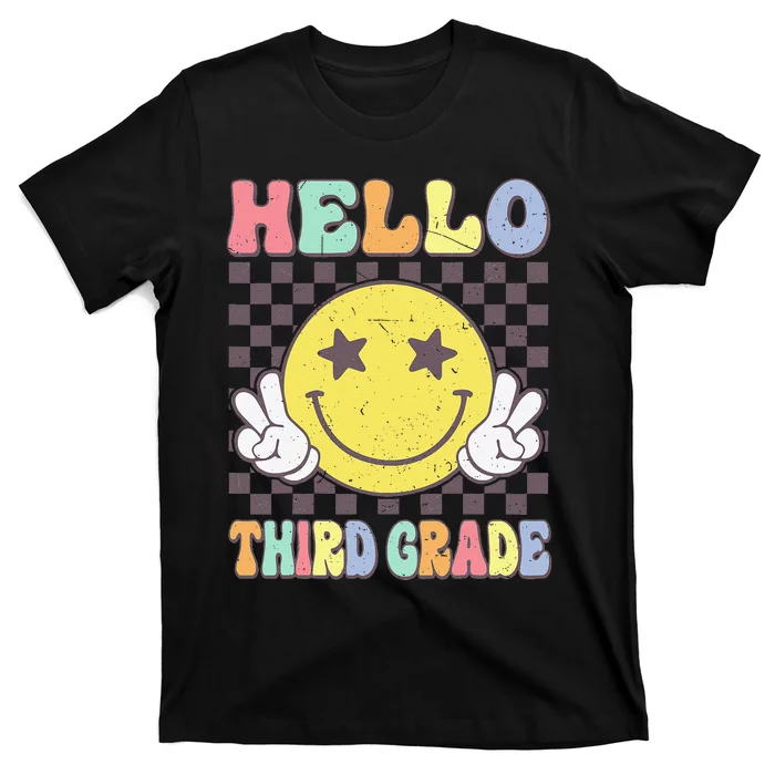 Hello Third Grade Hippie Smile Face 3rd Grade Back To School Gift T-Shirt