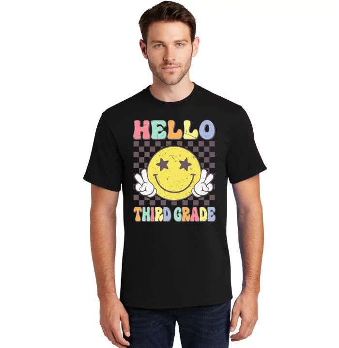 Hello Third Grade Hippie Smile Face 3rd Grade Back To School Gift Tall T-Shirt