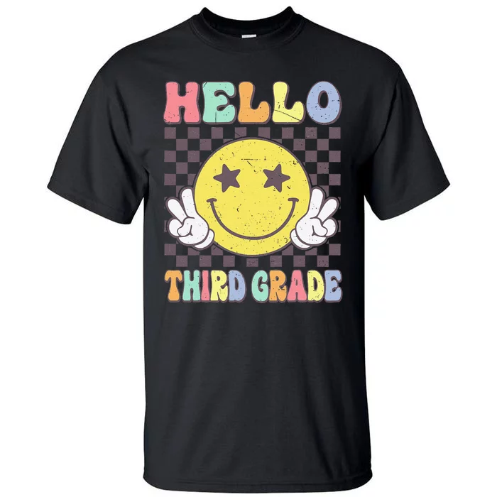 Hello Third Grade Hippie Smile Face 3rd Grade Back To School Gift Tall T-Shirt