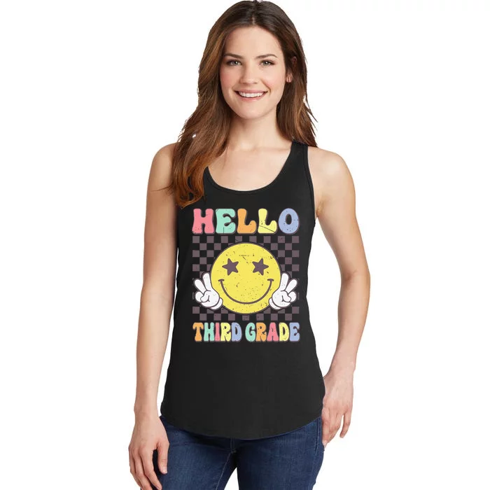 Hello Third Grade Hippie Smile Face 3rd Grade Back To School Gift Ladies Essential Tank