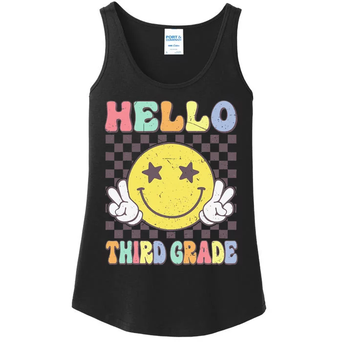 Hello Third Grade Hippie Smile Face 3rd Grade Back To School Gift Ladies Essential Tank