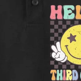 Hello Third Grade Hippie Smile Face 3rd Grade Back To School Gift Dry Zone Grid Performance Polo