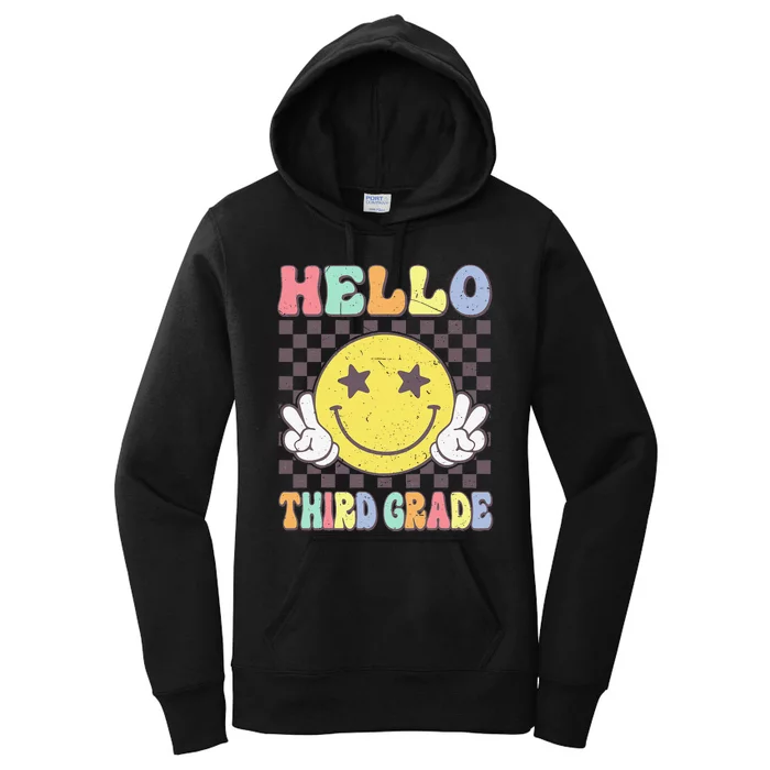 Hello Third Grade Hippie Smile Face 3rd Grade Back To School Gift Women's Pullover Hoodie