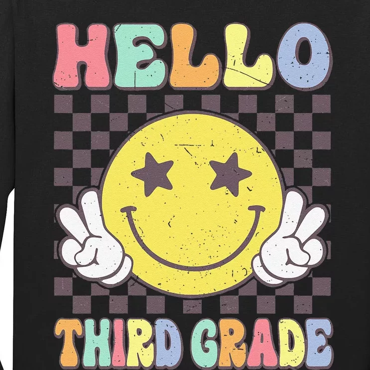 Hello Third Grade Hippie Smile Face 3rd Grade Back To School Gift Tall Long Sleeve T-Shirt