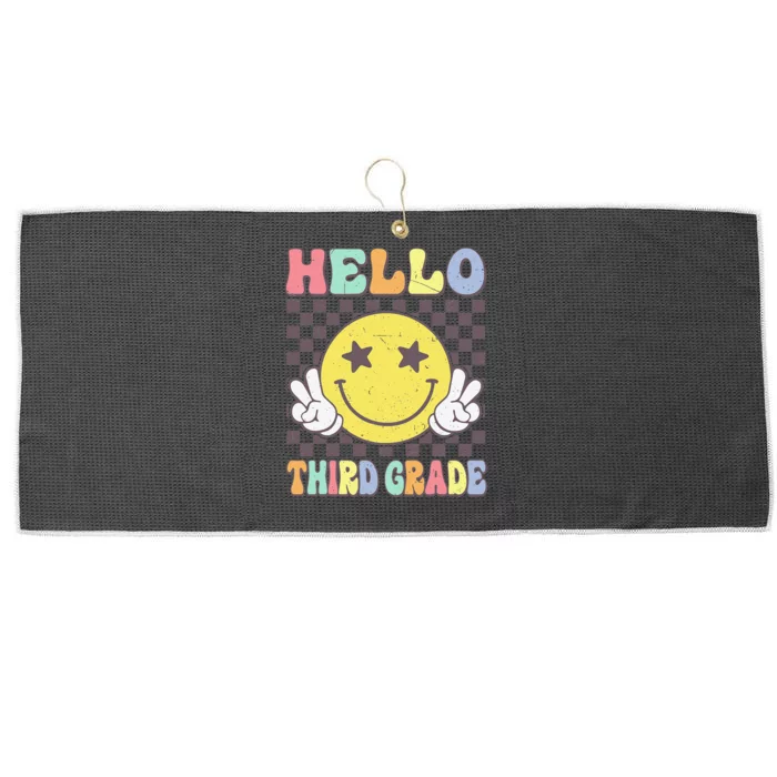 Hello Third Grade Hippie Smile Face 3rd Grade Back To School Gift Large Microfiber Waffle Golf Towel